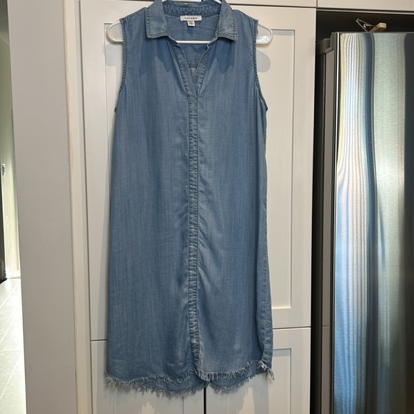 Pure Navy Chambray Sleeveless Shift Tunic Summer Dress with Frayed Hem Size L - Picture 11 of 12